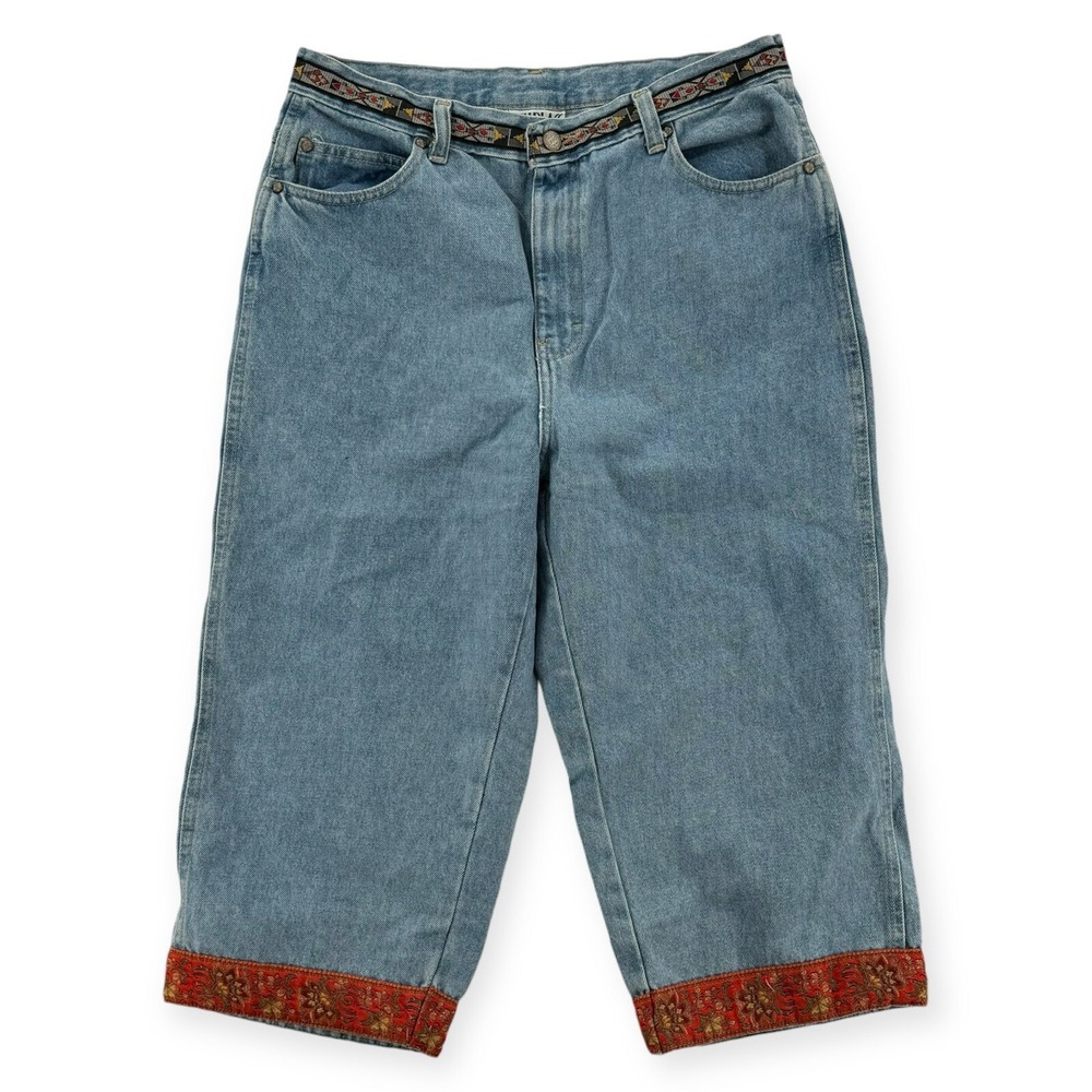 Vintage Bill Blass Jeans Womens 14 High Waisted Crop Mom Floral Boho Trim 90s